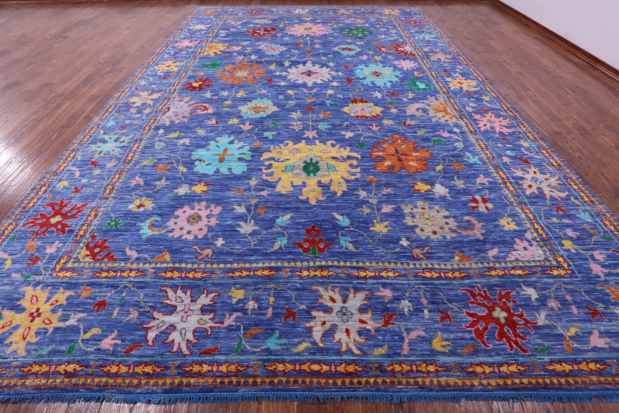 Blue Turkish Oushak Handmade Wool Rug - 12' 3" X 18' 1" - Golden Nile