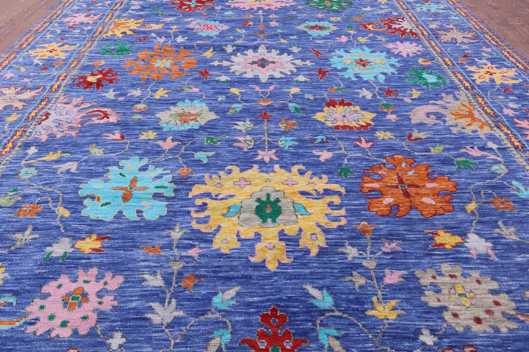 Blue Turkish Oushak Handmade Wool Rug - 12' 3" X 18' 1" - Golden Nile