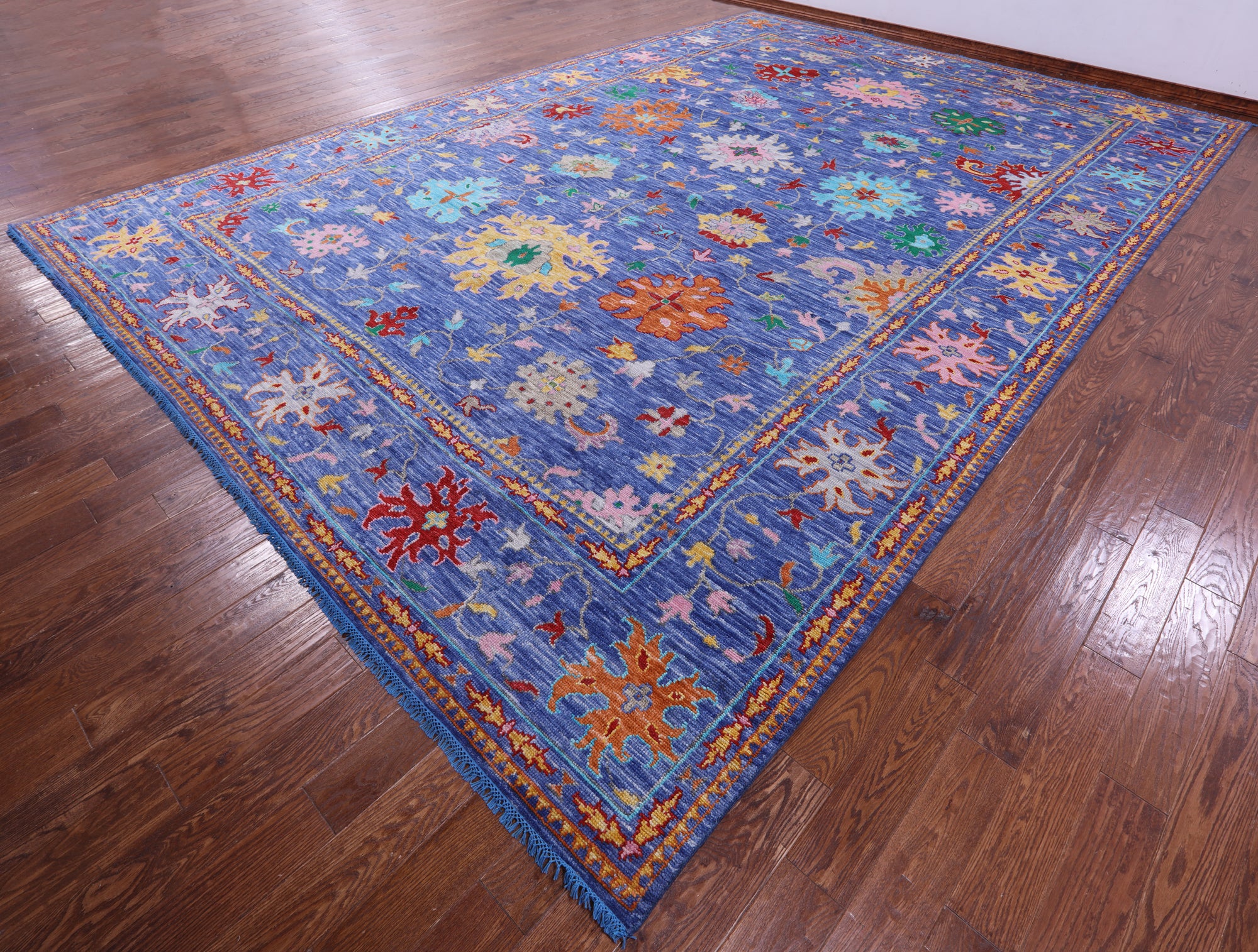 Blue Turkish Oushak Handmade Wool Rug - 12' 3" X 18' 1" - Golden Nile