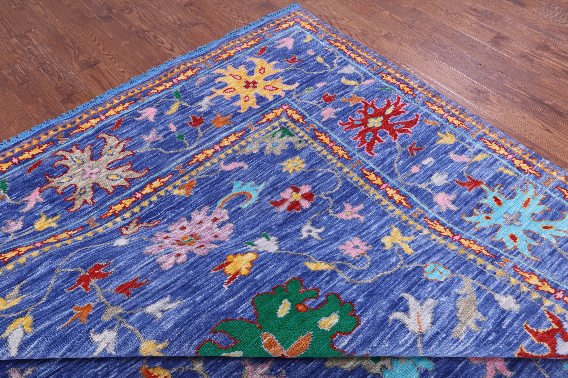 Blue Turkish Oushak Handmade Wool Rug - 12' 3" X 18' 1" - Golden Nile