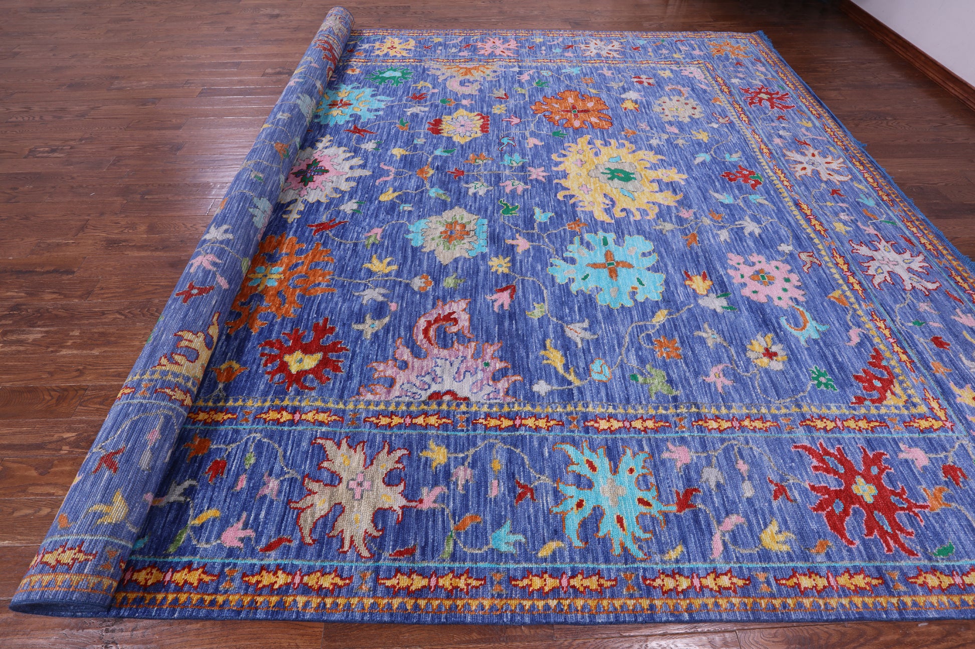Blue Turkish Oushak Handmade Wool Rug - 12' 3" X 18' 1" - Golden Nile