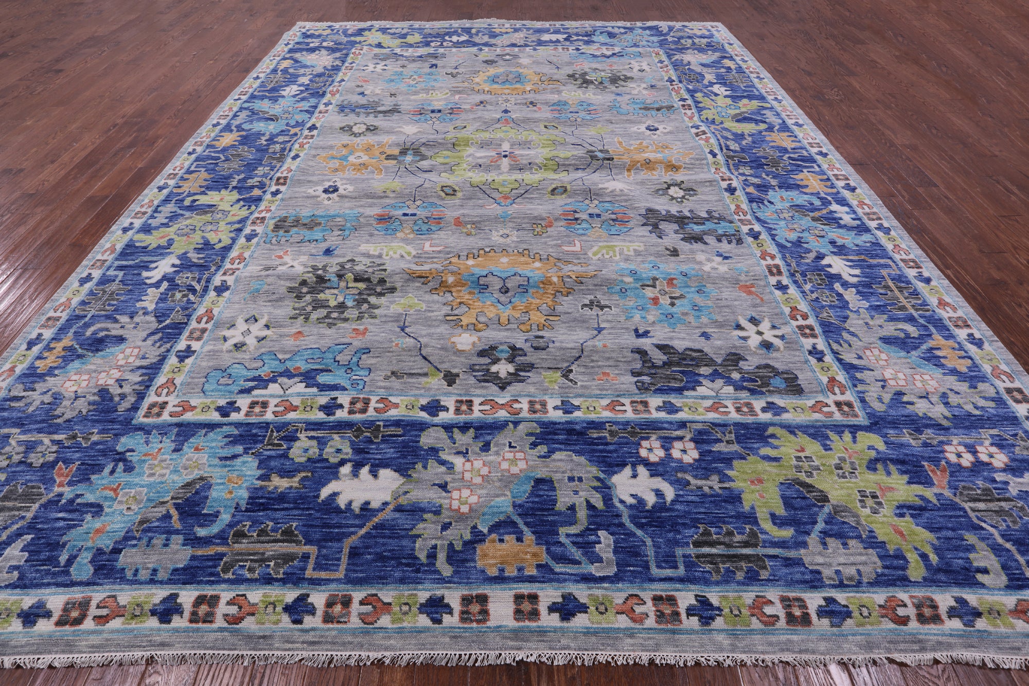 Grey Turkish Oushak Hand Knotted Wool Rug - 12' 1" X 15' 1" - Golden Nile