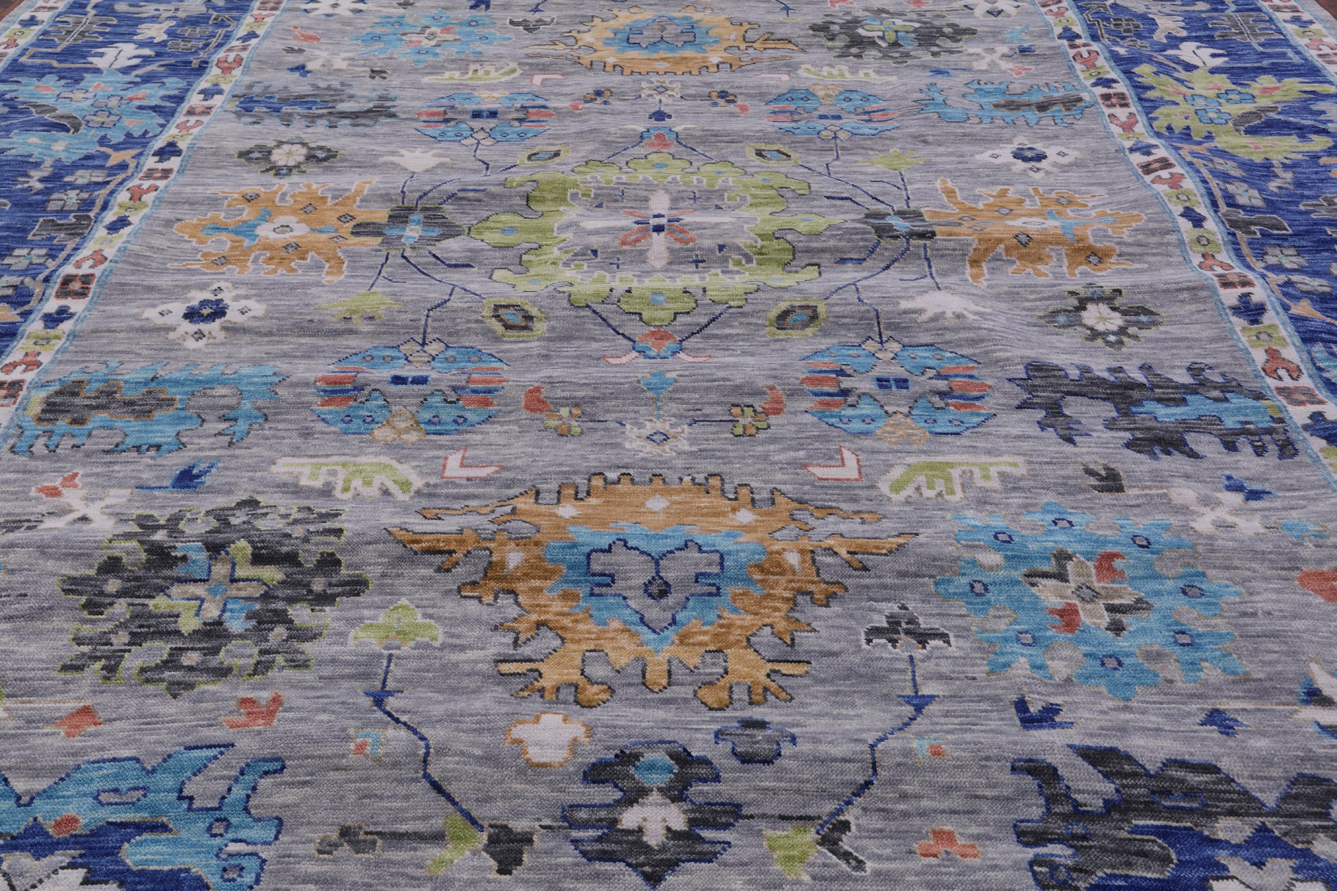 Grey Turkish Oushak Hand Knotted Wool Rug - 12' 1" X 15' 1" - Golden Nile