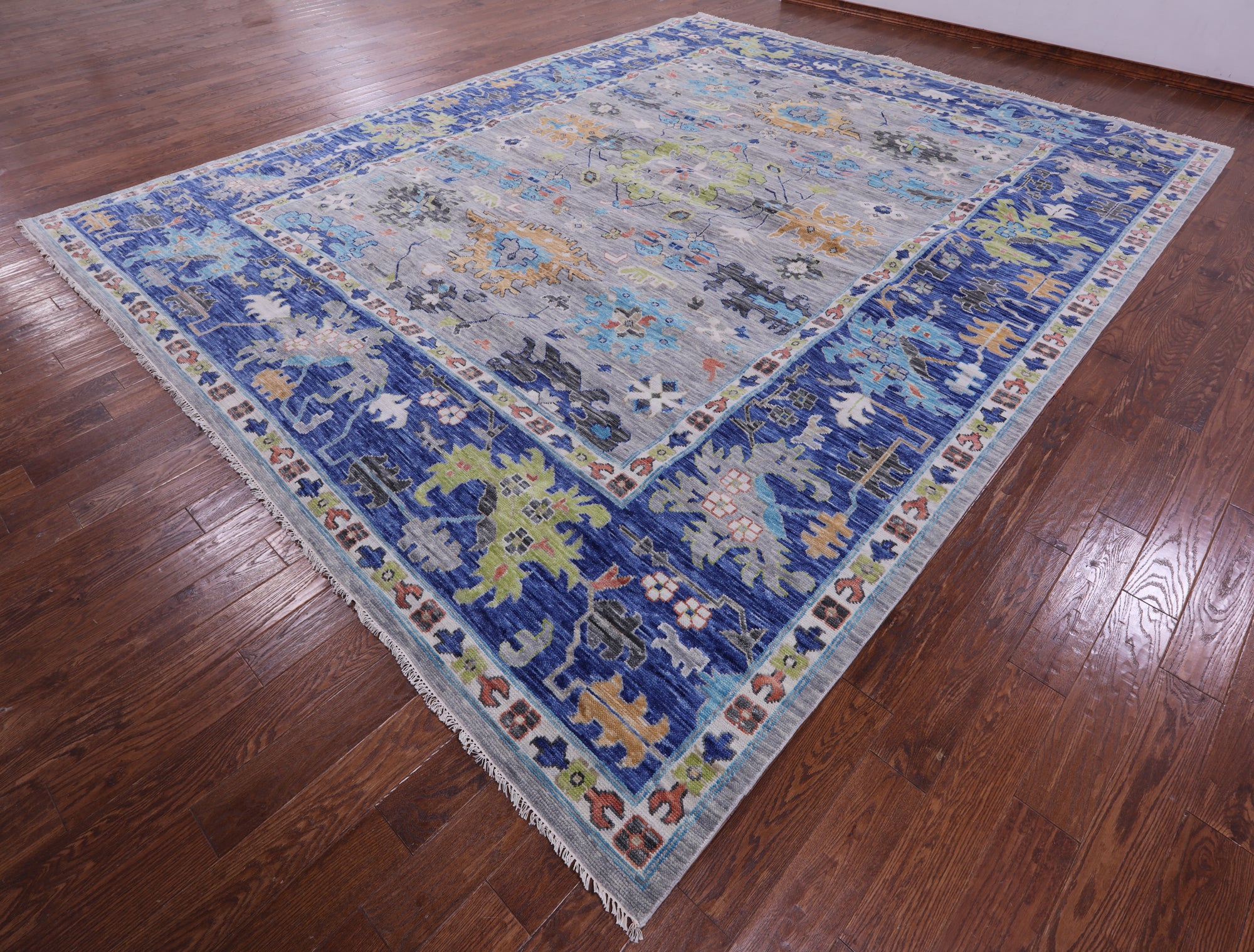 Grey Turkish Oushak Hand Knotted Wool Rug - 12' 1" X 15' 1" - Golden Nile