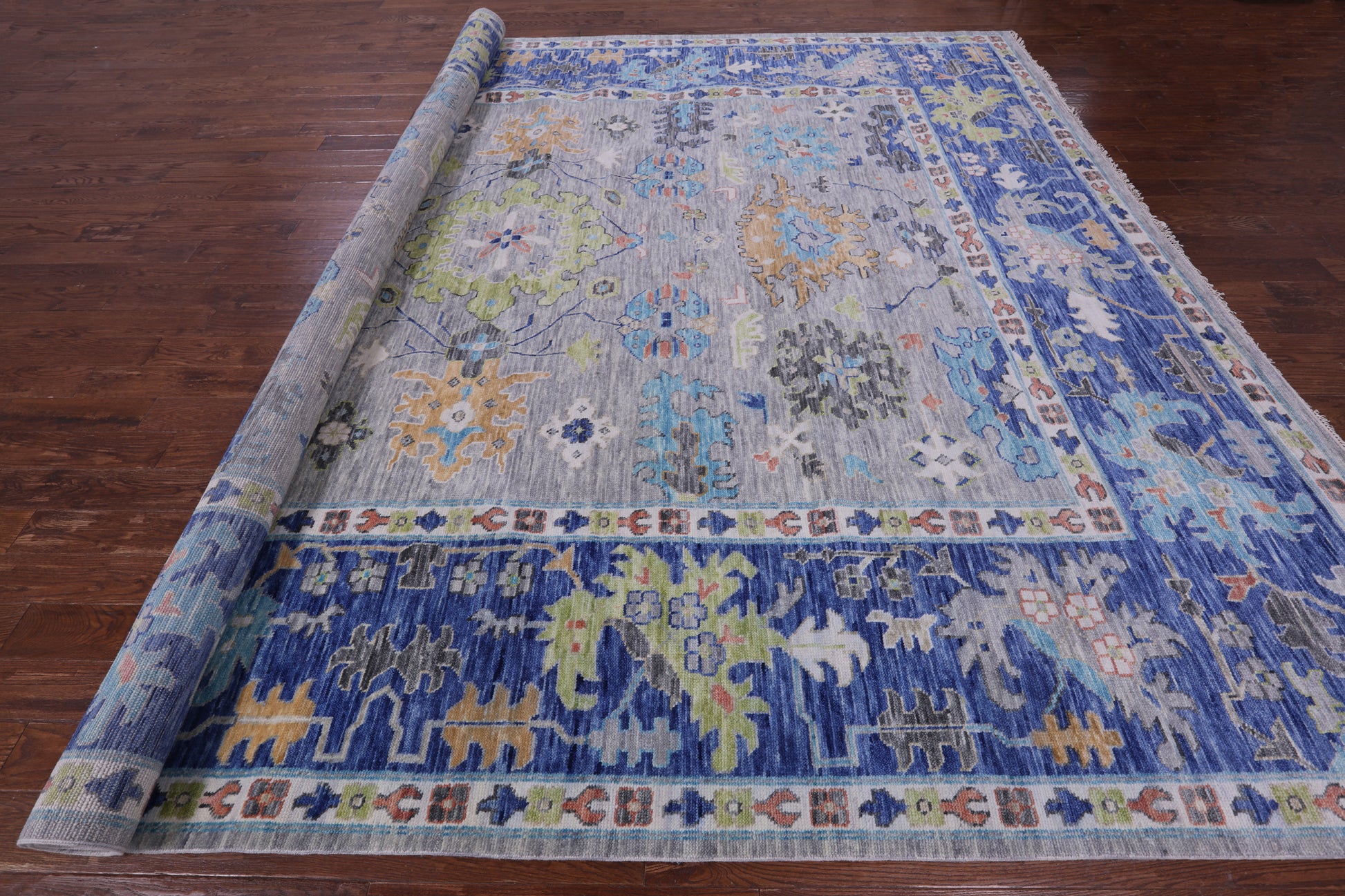 Grey Turkish Oushak Hand Knotted Wool Rug - 12' 1" X 15' 1" - Golden Nile