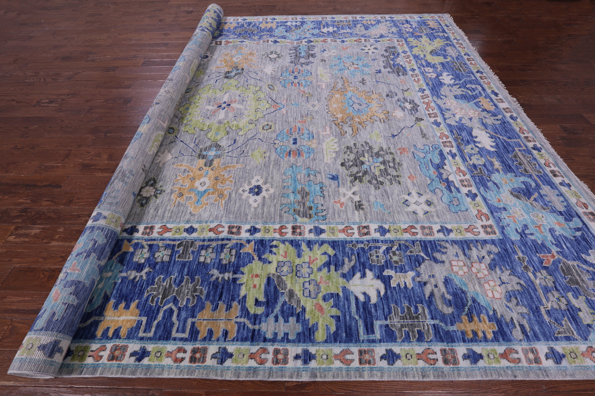 Grey Turkish Oushak Hand Knotted Wool Rug - 12' 1" X 15' 1" - Golden Nile
