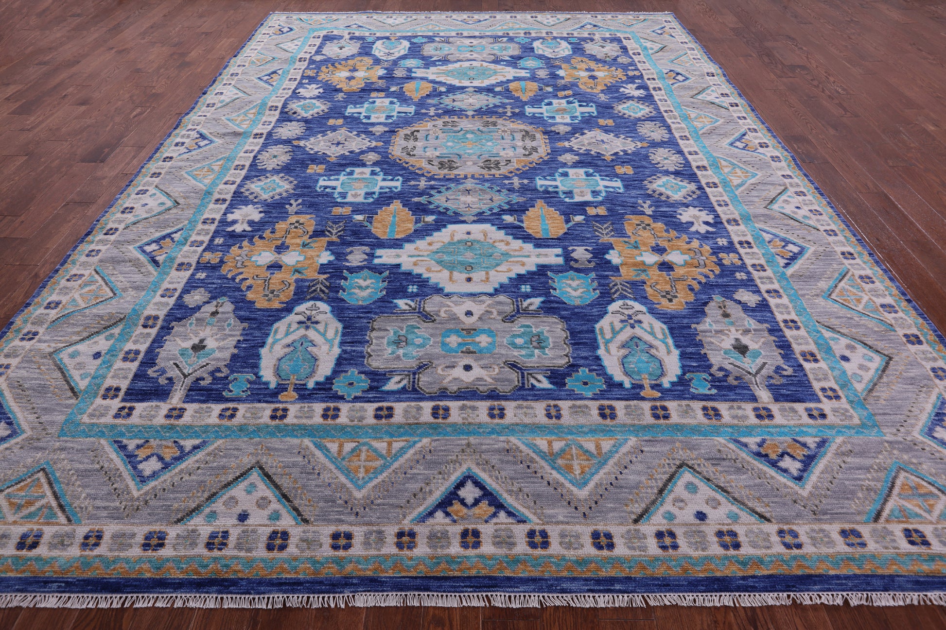 Blue Kazak Hand Knotted Wool Rug - 10' 1" X 13' 11" - Golden Nile