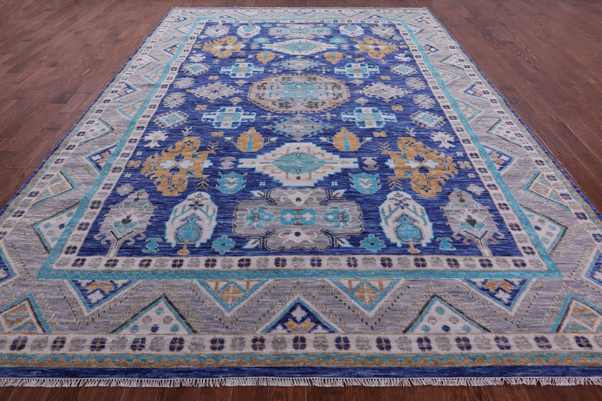 Blue Kazak Hand Knotted Wool Rug - 10' 1" X 13' 11" - Golden Nile