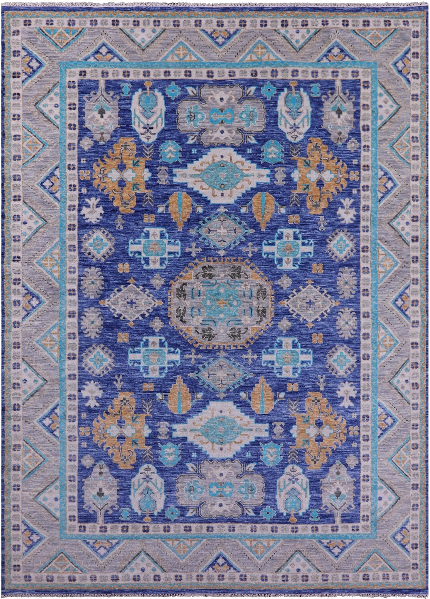 Blue Kazak Hand Knotted Wool Rug - 10' 1" X 13' 11" - Golden Nile