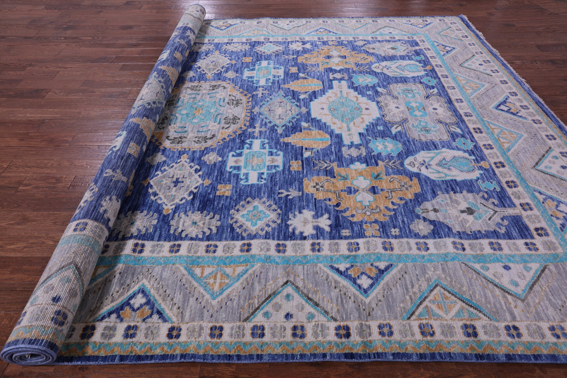Blue Kazak Hand Knotted Wool Rug - 10' 1" X 13' 11" - Golden Nile