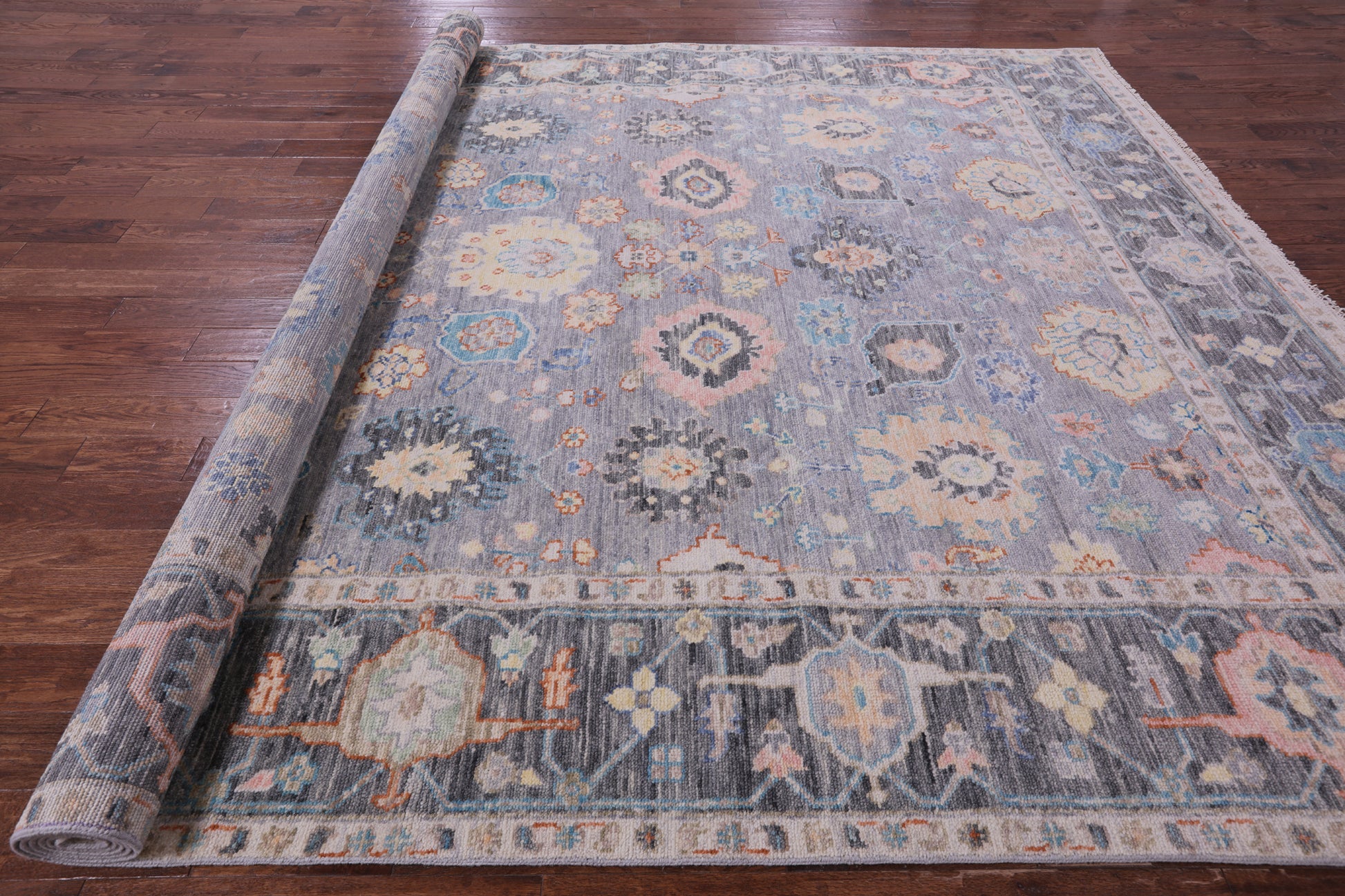 Grey Turkish Oushak Hand Knotted Wool Rug - 10' 2" X 13' 11" - Golden Nile