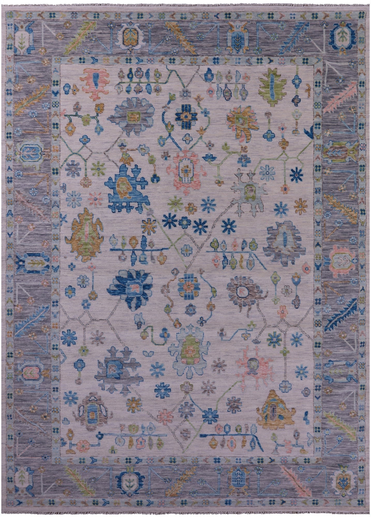 Ivory Turkish Oushak Hand Knotted Wool Rug - 10' 1" X 13' 10" - Golden Nile
