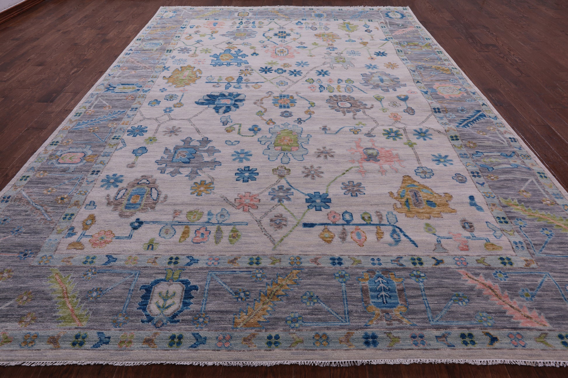 Ivory Turkish Oushak Hand Knotted Wool Rug - 10' 1" X 13' 10" - Golden Nile