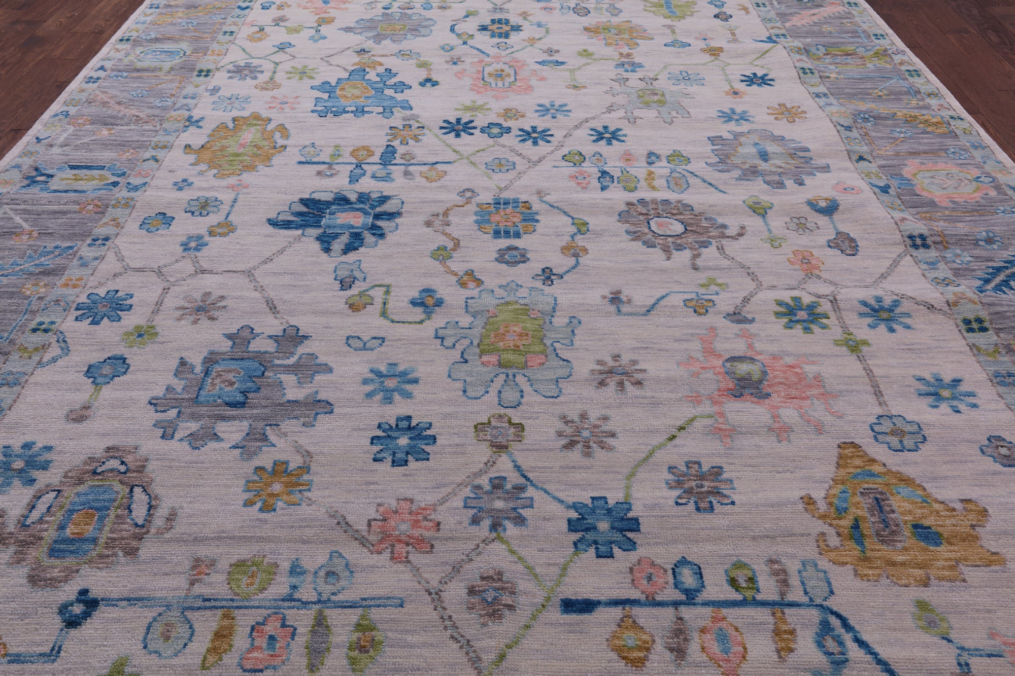 Ivory Turkish Oushak Hand Knotted Wool Rug - 10' 1" X 13' 10" - Golden Nile