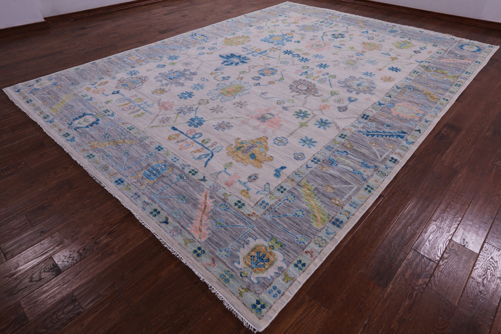 Ivory Turkish Oushak Hand Knotted Wool Rug - 10' 1" X 13' 10" - Golden Nile