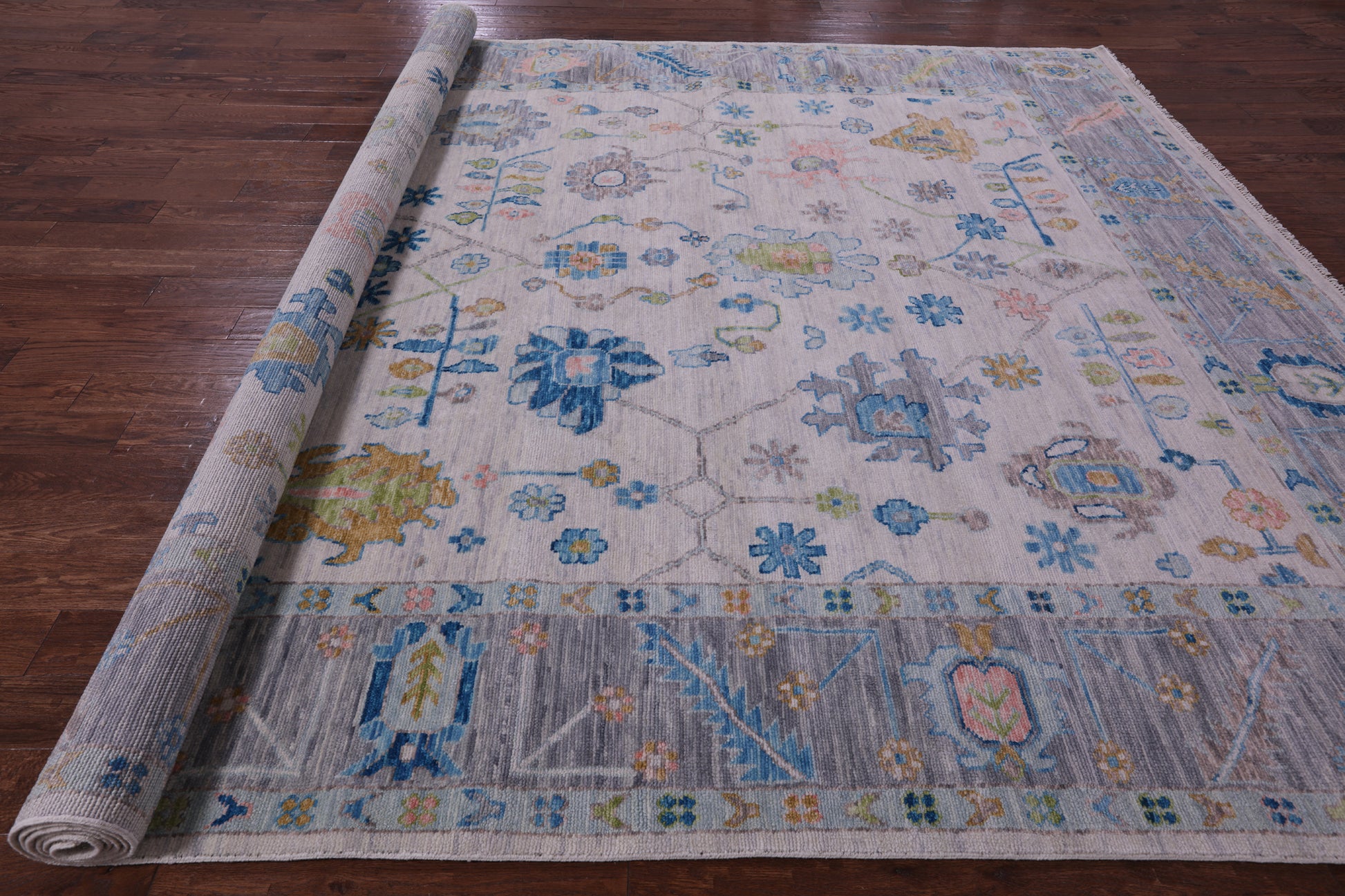 Ivory Turkish Oushak Hand Knotted Wool Rug - 10' 1" X 13' 10" - Golden Nile