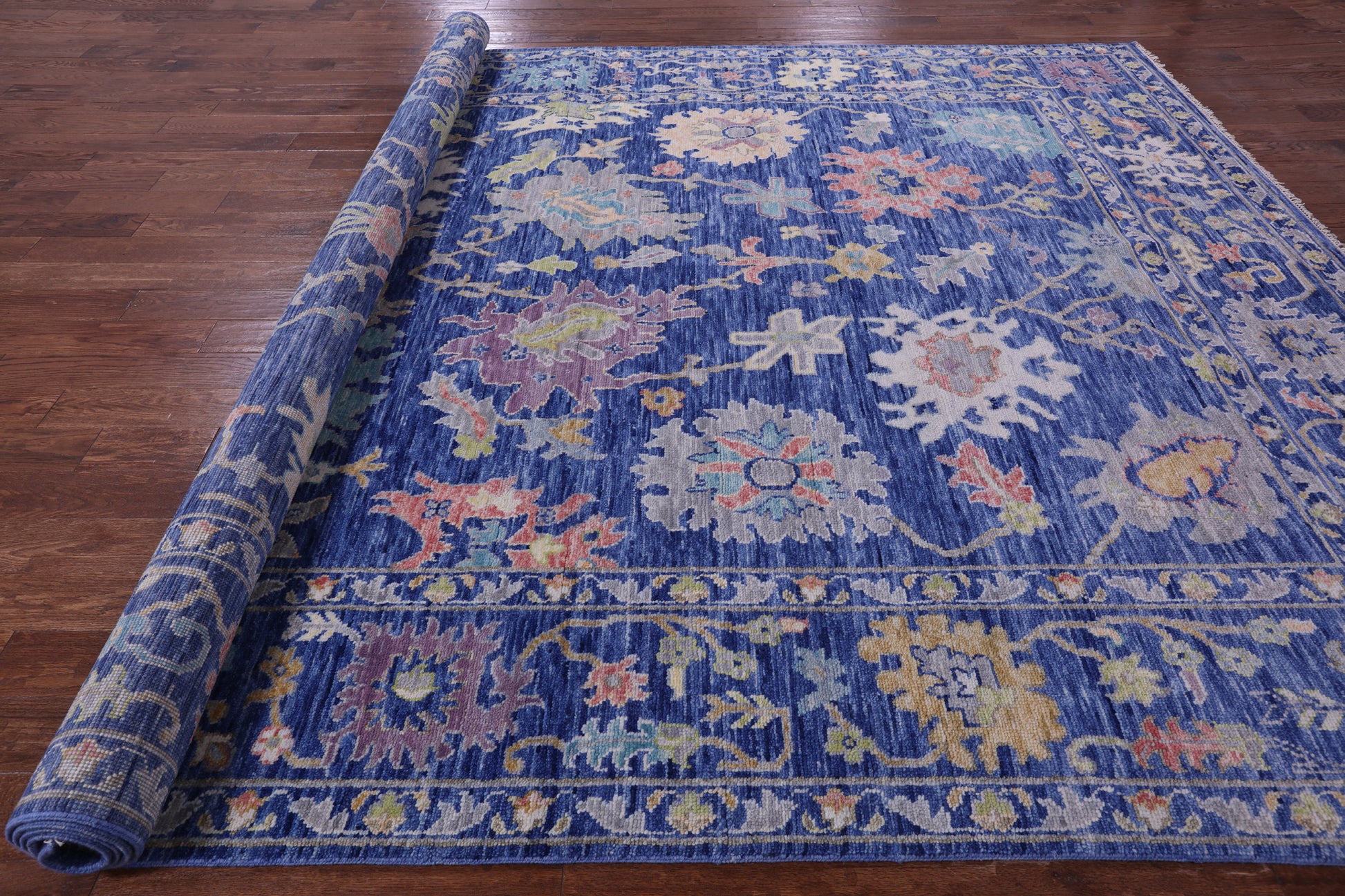 Blue Turkish Oushak Hand Knotted Wool Rug - 9' 9" X 13' 11" - Golden Nile