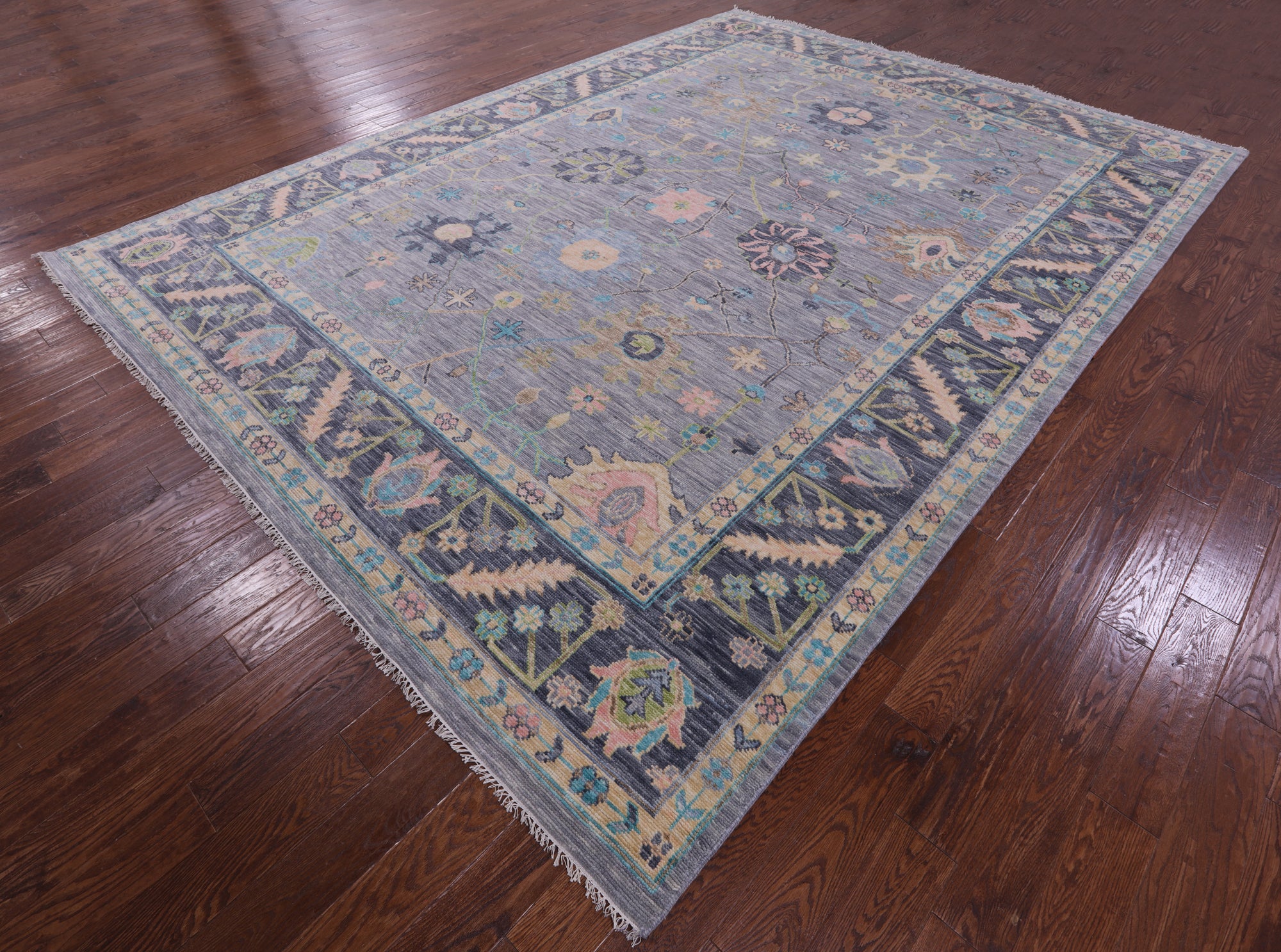 Grey Turkish Oushak Hand Knotted Wool Rug - 10' 1" X 13' 9" - Golden Nile