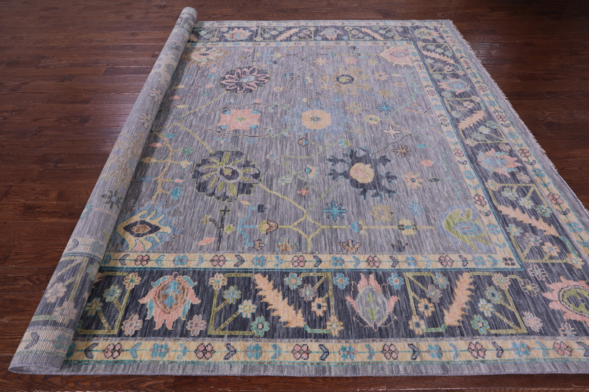 Grey Turkish Oushak Hand Knotted Wool Rug - 10' 1" X 13' 9" - Golden Nile