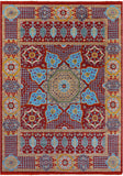 Red Geometric Persian Mamluk Hand Knotted Wool Rug - 9' 10" X 13' 9" - Golden Nile