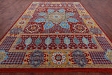 Red Geometric Persian Mamluk Hand Knotted Wool Rug - 9' 10" X 13' 9" - Golden Nile