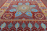 Red Geometric Persian Mamluk Hand Knotted Wool Rug - 9' 10" X 13' 9" - Golden Nile