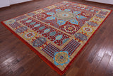 Red Geometric Persian Mamluk Hand Knotted Wool Rug - 9' 10" X 13' 9" - Golden Nile