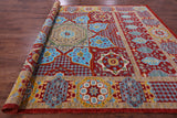 Red Geometric Persian Mamluk Hand Knotted Wool Rug - 9' 10" X 13' 9" - Golden Nile