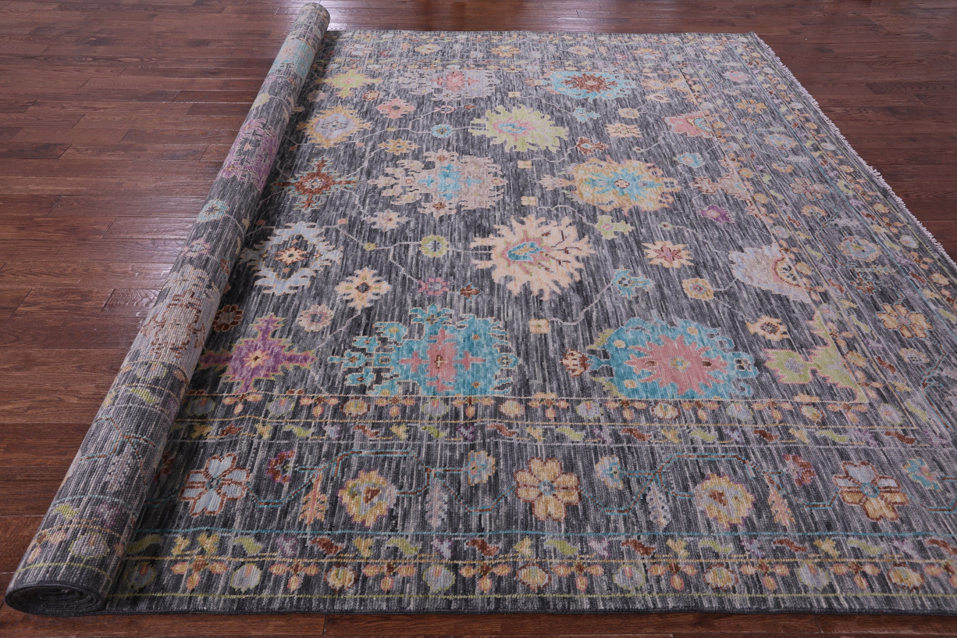 Grey Turkish Oushak Hand Knotted Wool Rug - 10' 3" X 13' 10" - Golden Nile