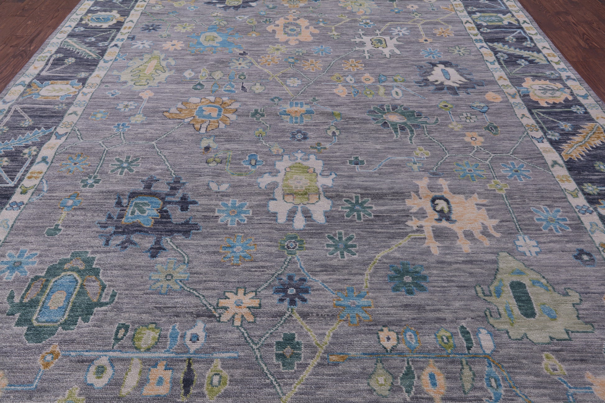 Grey Turkish Oushak Hand Knotted Wool Rug - 10' 1" X 14' 0" - Golden Nile