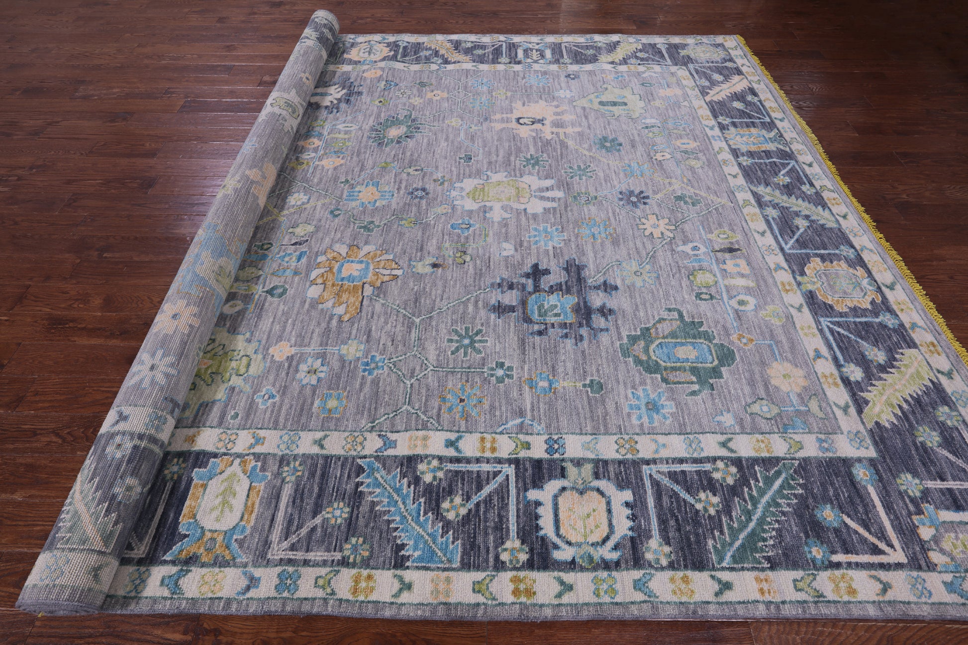 Grey Turkish Oushak Hand Knotted Wool Rug - 10' 1" X 14' 0" - Golden Nile