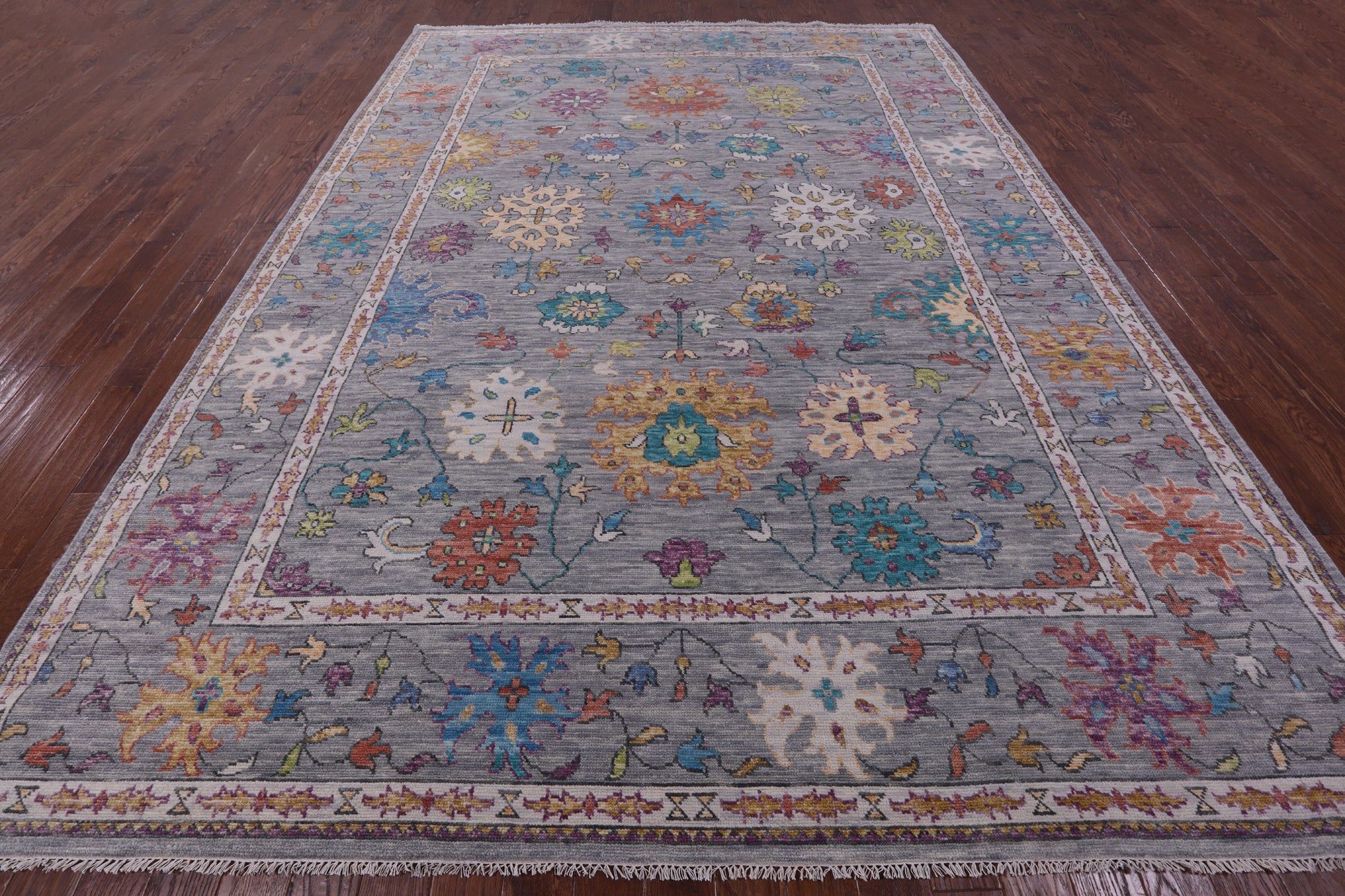 Grey Turkish Oushak Hand Knotted Wool Rug - 10' 2" X 13' 9" - Golden Nile