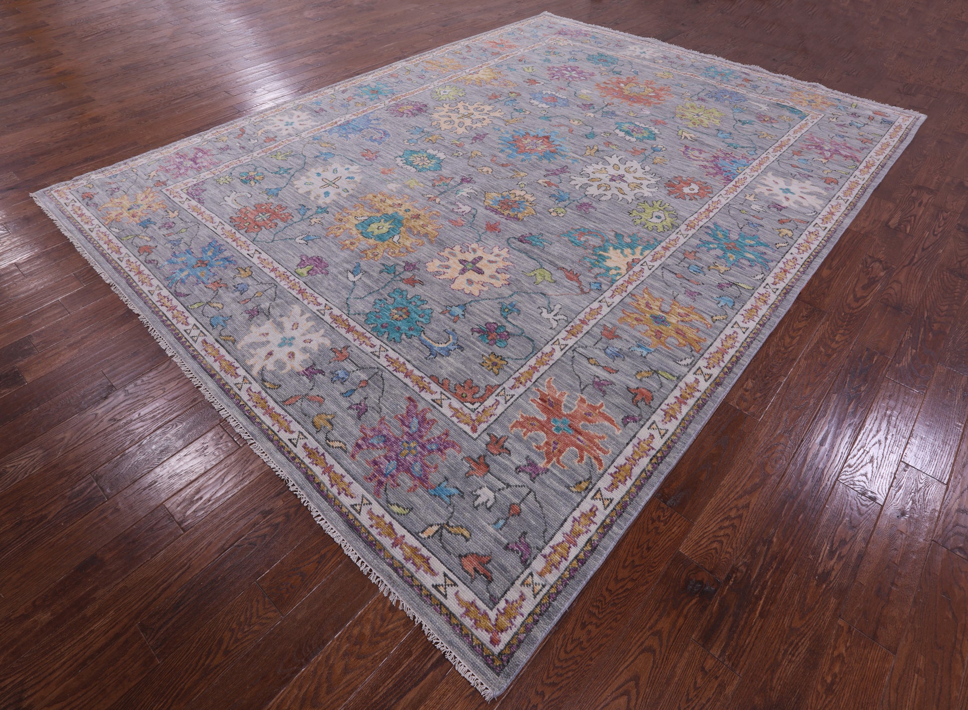 Grey Turkish Oushak Hand Knotted Wool Rug - 10' 2" X 13' 9" - Golden Nile