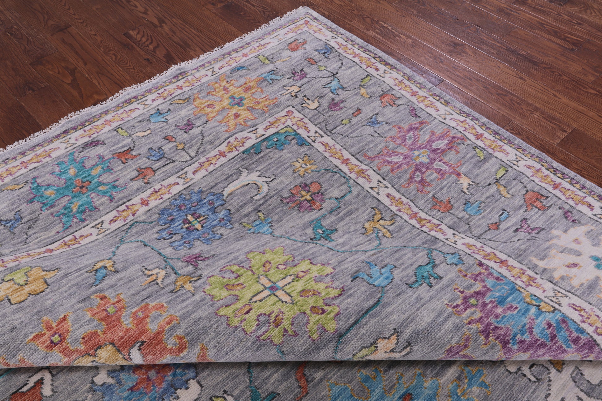 Grey Turkish Oushak Hand Knotted Wool Rug - 10' 2" X 13' 9" - Golden Nile
