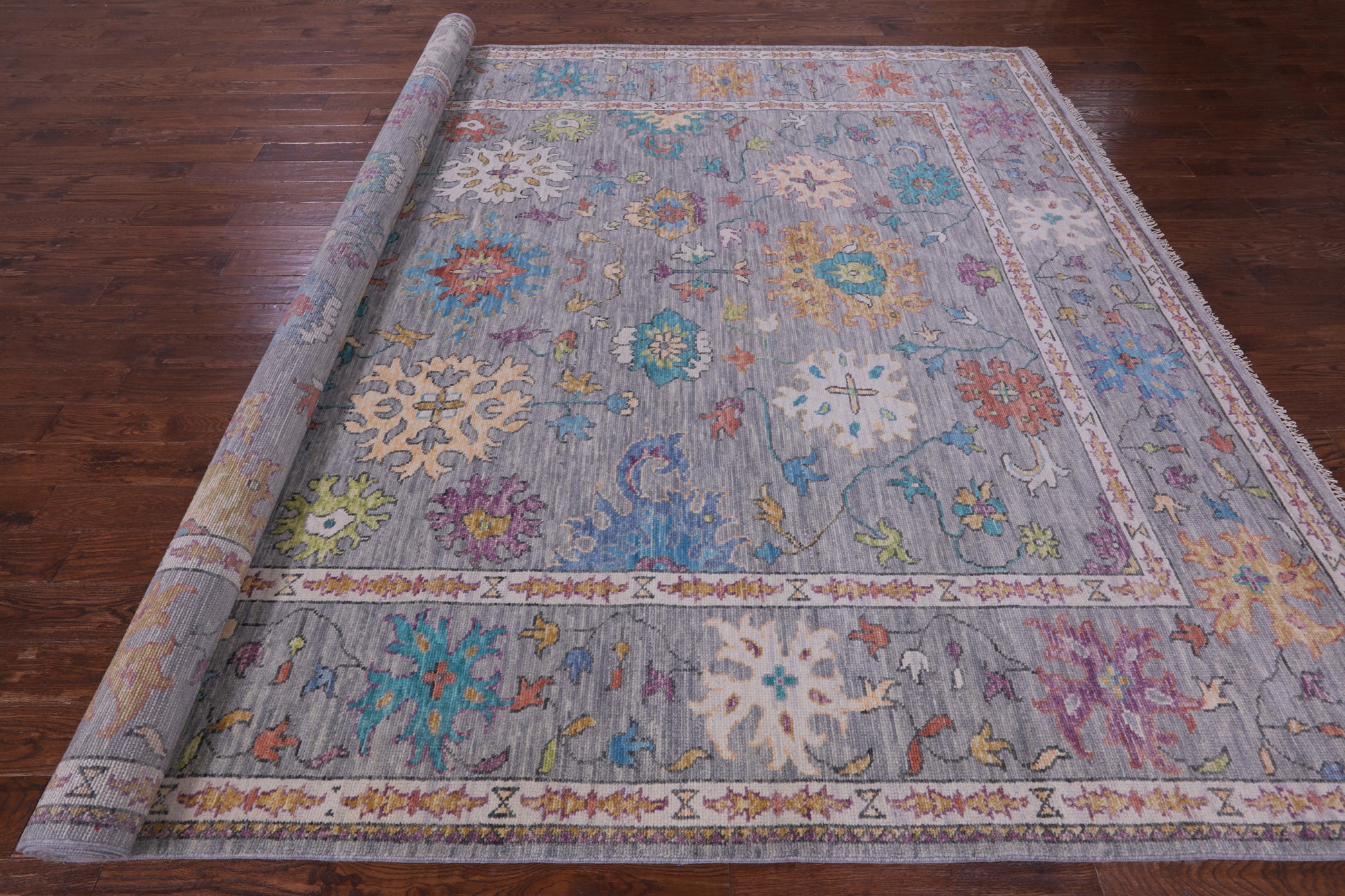 Grey Turkish Oushak Hand Knotted Wool Rug - 10' 2" X 13' 9" - Golden Nile