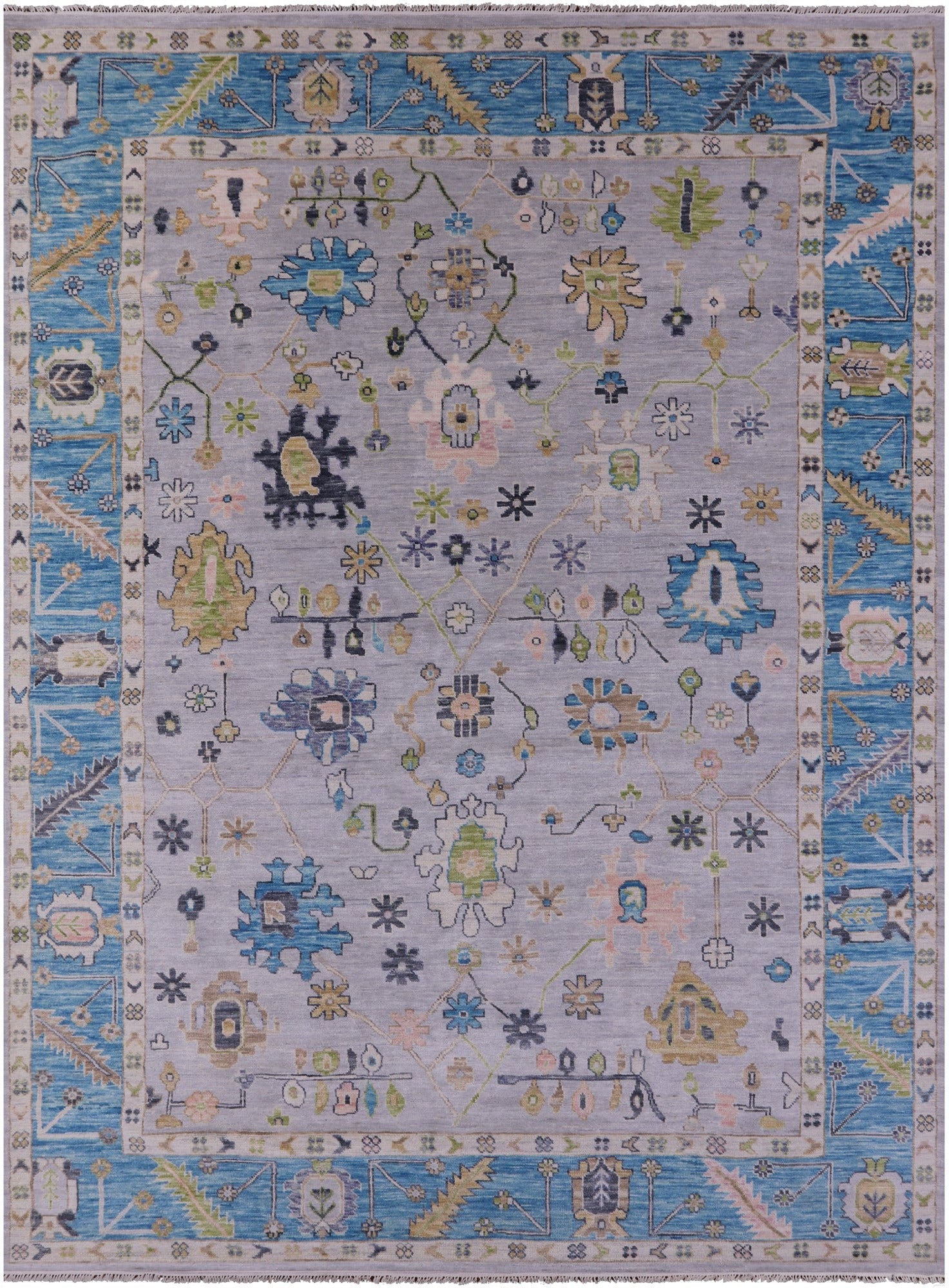 Grey Turkish Oushak Hand Knotted Wool Rug - 10' 1" X 13' 11" - Golden Nile