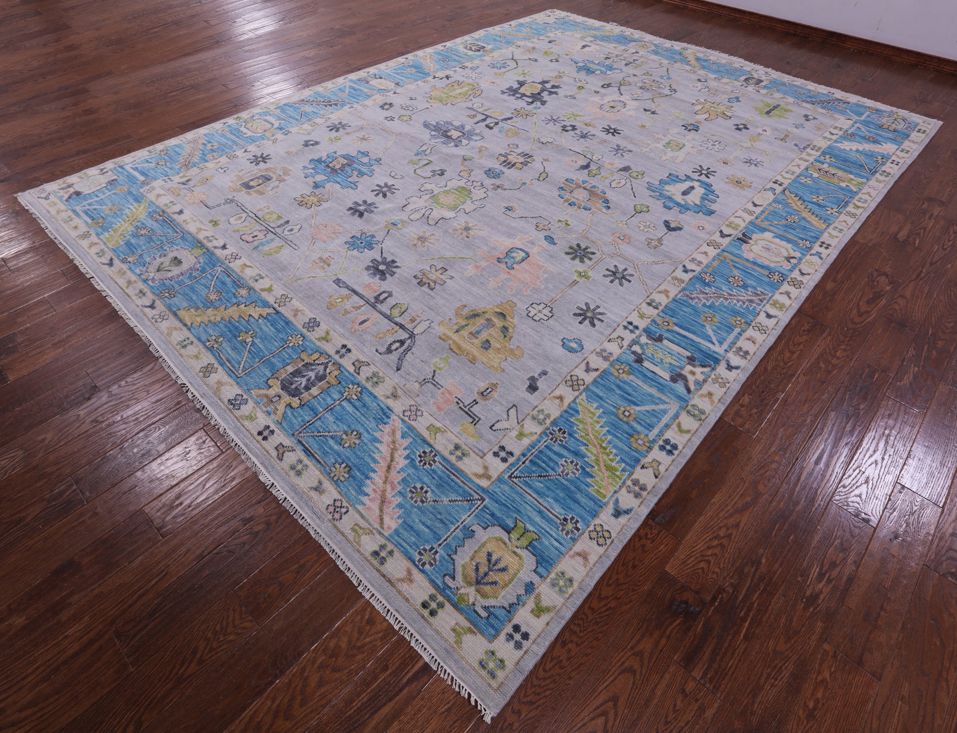Grey Turkish Oushak Hand Knotted Wool Rug - 10' 1" X 13' 11" - Golden Nile
