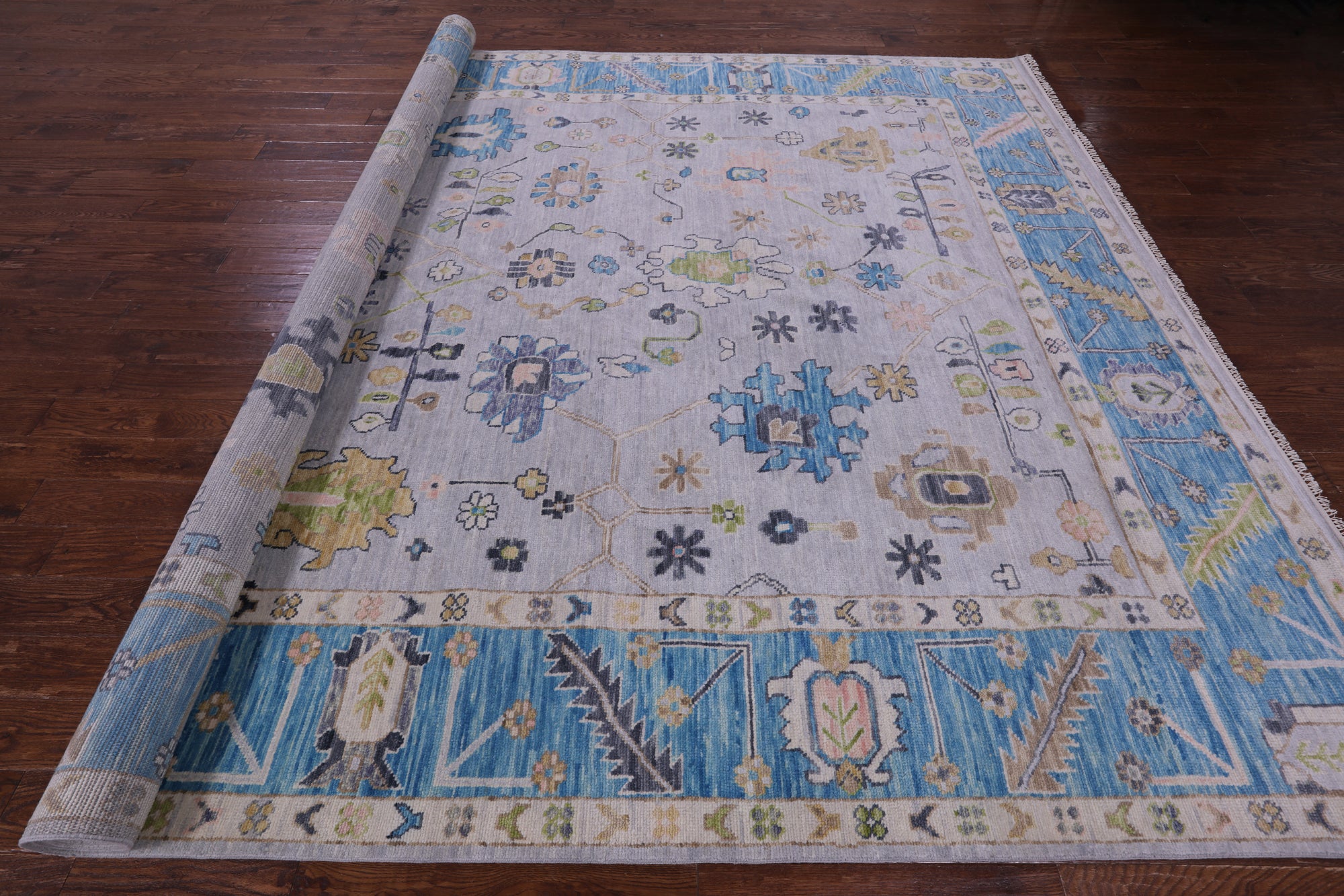 Grey Turkish Oushak Hand Knotted Wool Rug - 10' 1" X 13' 11" - Golden Nile