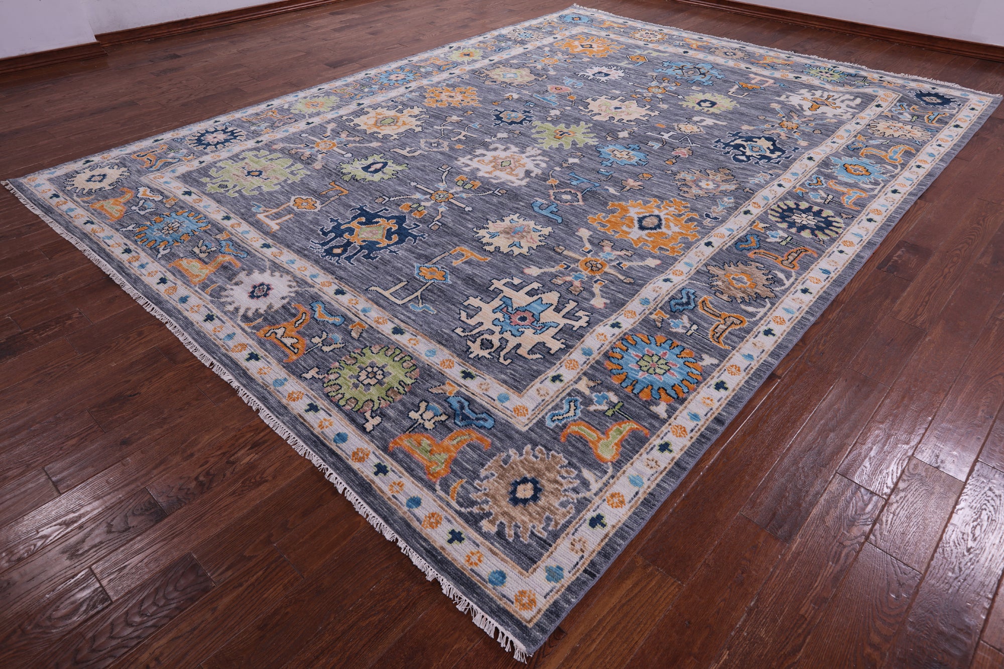 Grey Turkish Oushak Hand Knotted Wool Rug - 10' 2" X 13' 10" - Golden Nile