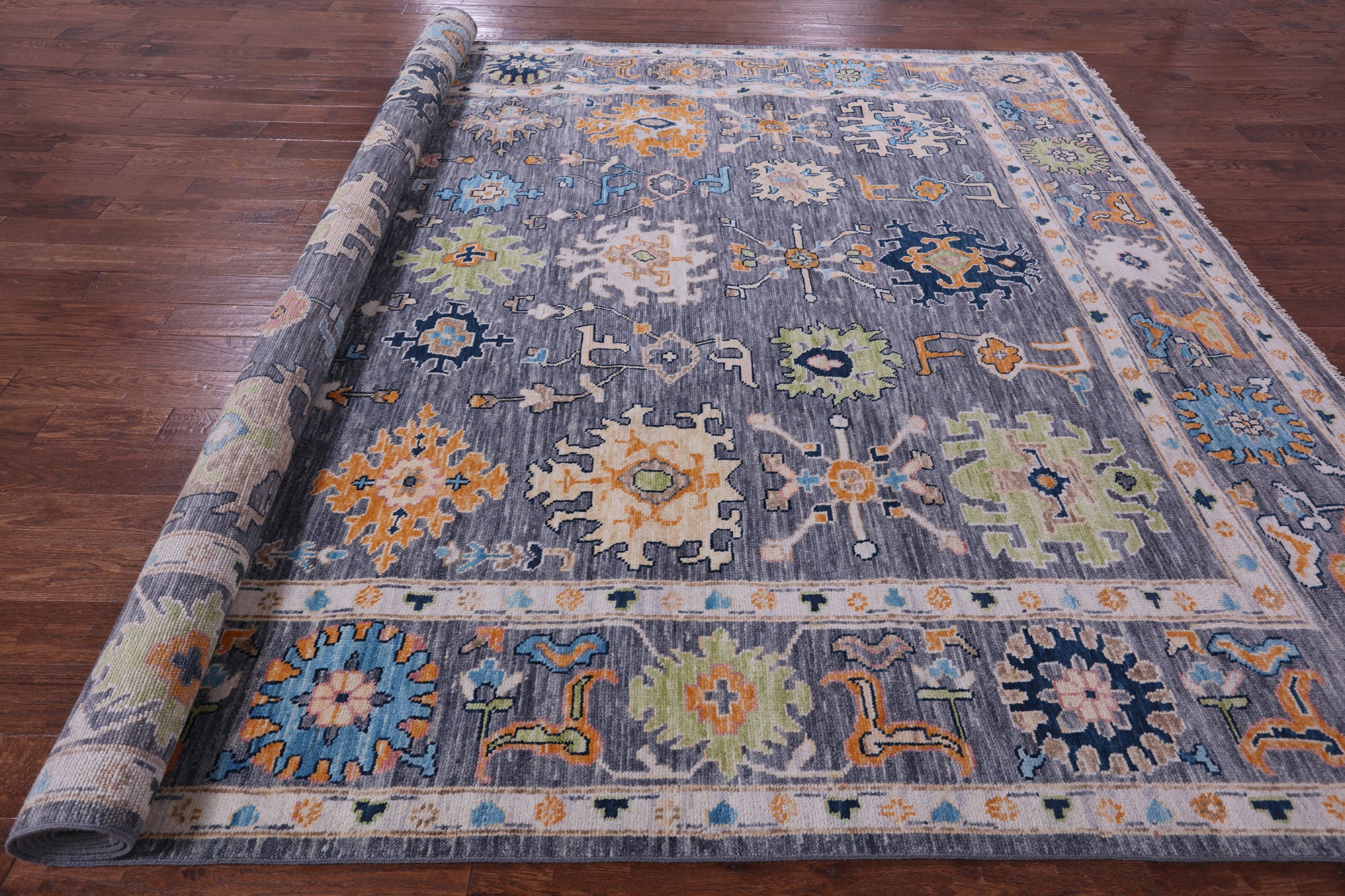 Grey Turkish Oushak Hand Knotted Wool Rug - 10' 2" X 13' 10" - Golden Nile