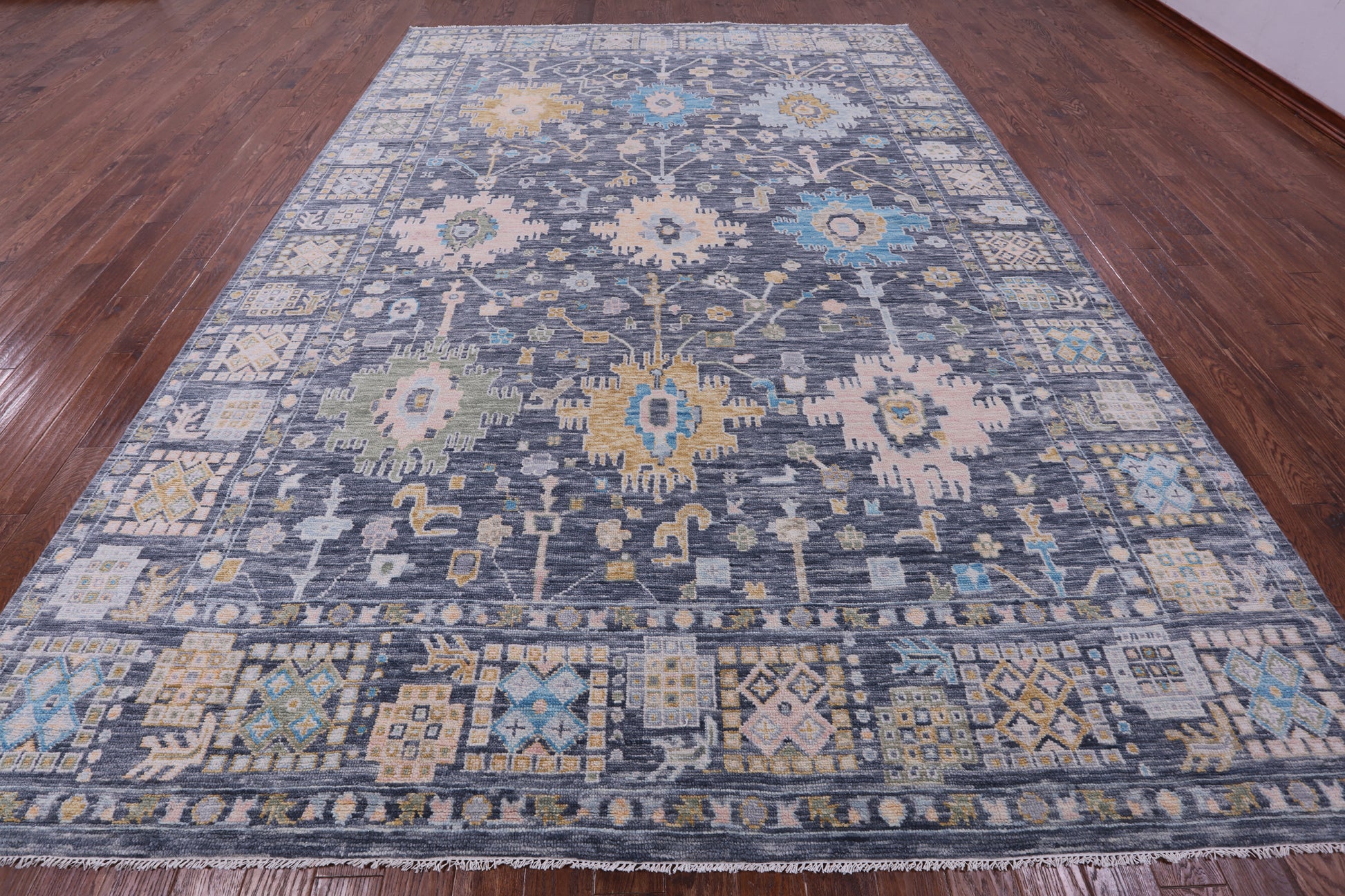 Grey Turkish Oushak Hand Knotted Wool Rug - 10' 2" X 14' 1" - Golden Nile