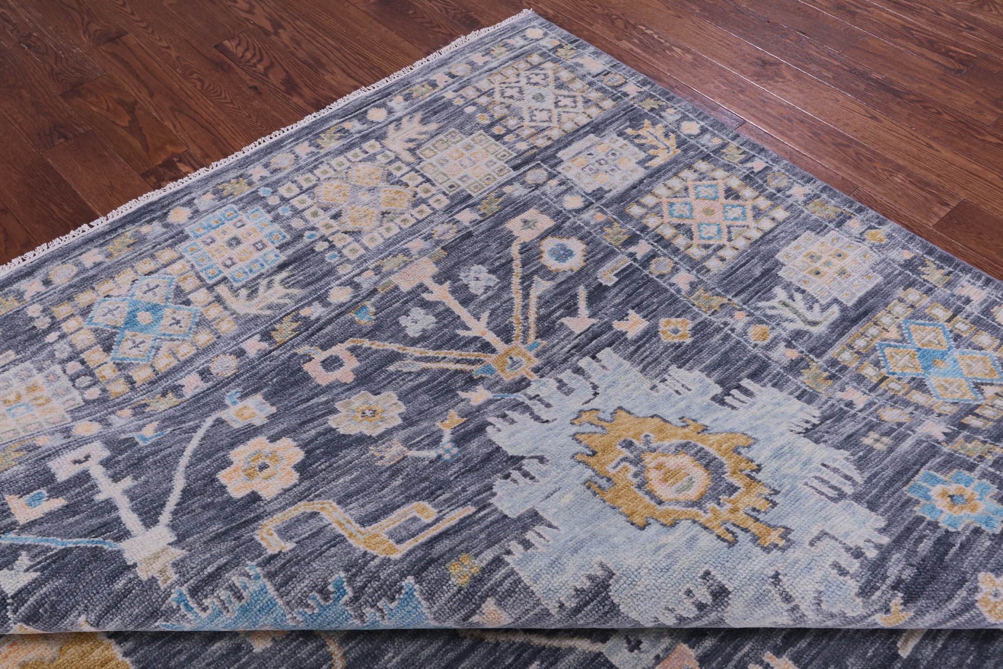 Grey Turkish Oushak Hand Knotted Wool Rug - 10' 2" X 14' 1" - Golden Nile