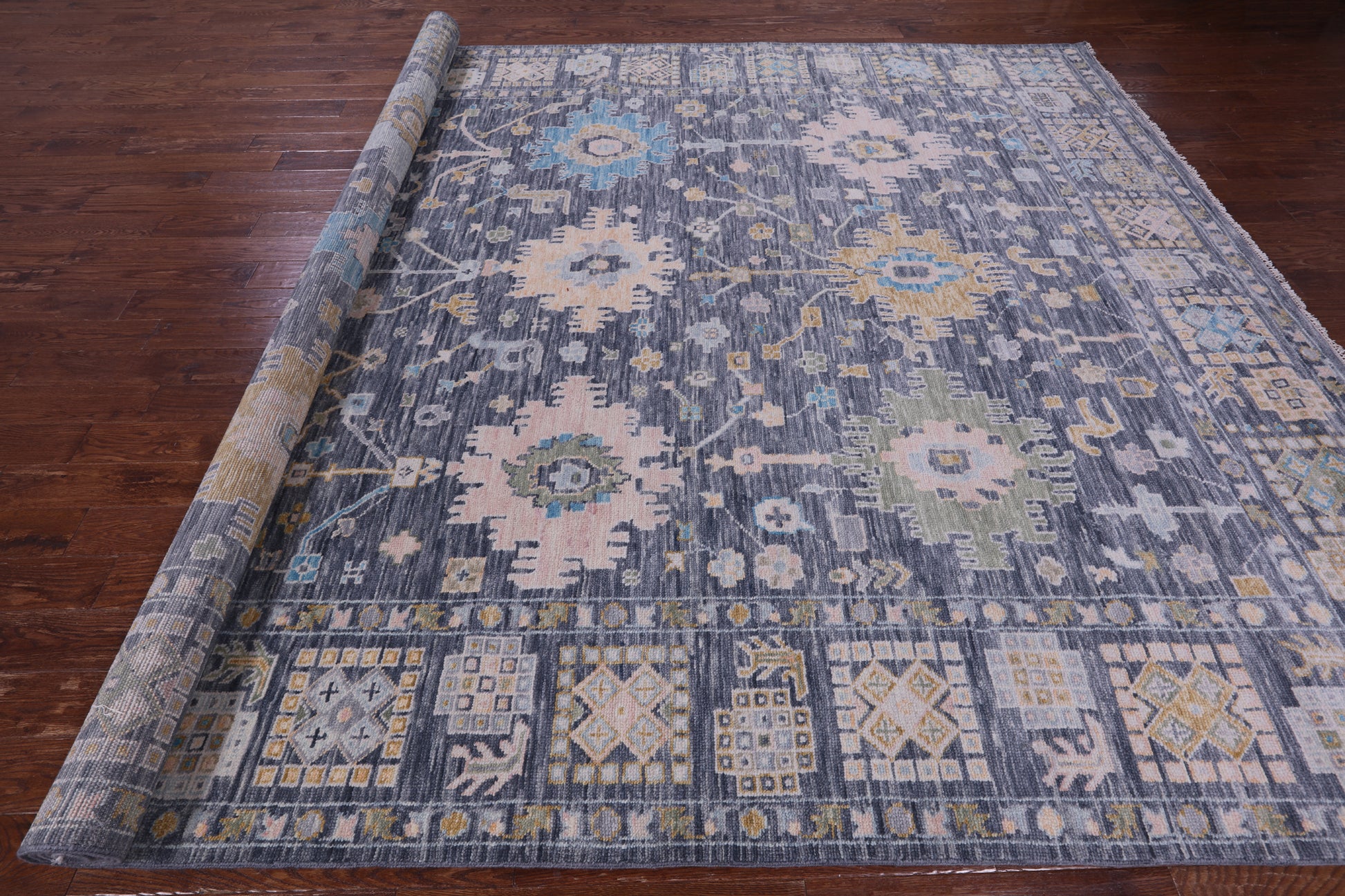 Grey Turkish Oushak Hand Knotted Wool Rug - 10' 2" X 14' 1" - Golden Nile