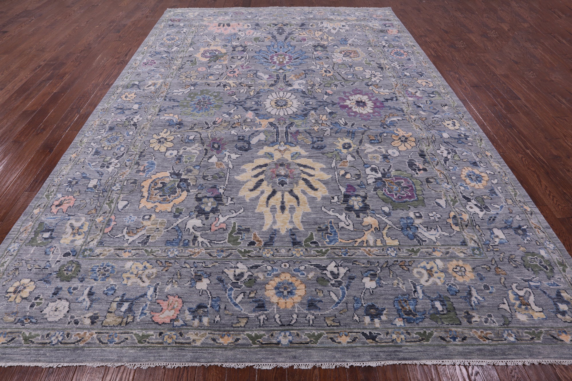 Grey Turkish Oushak Hand Knotted Wool Rug - 10' 3" X 13' 10" - Golden Nile