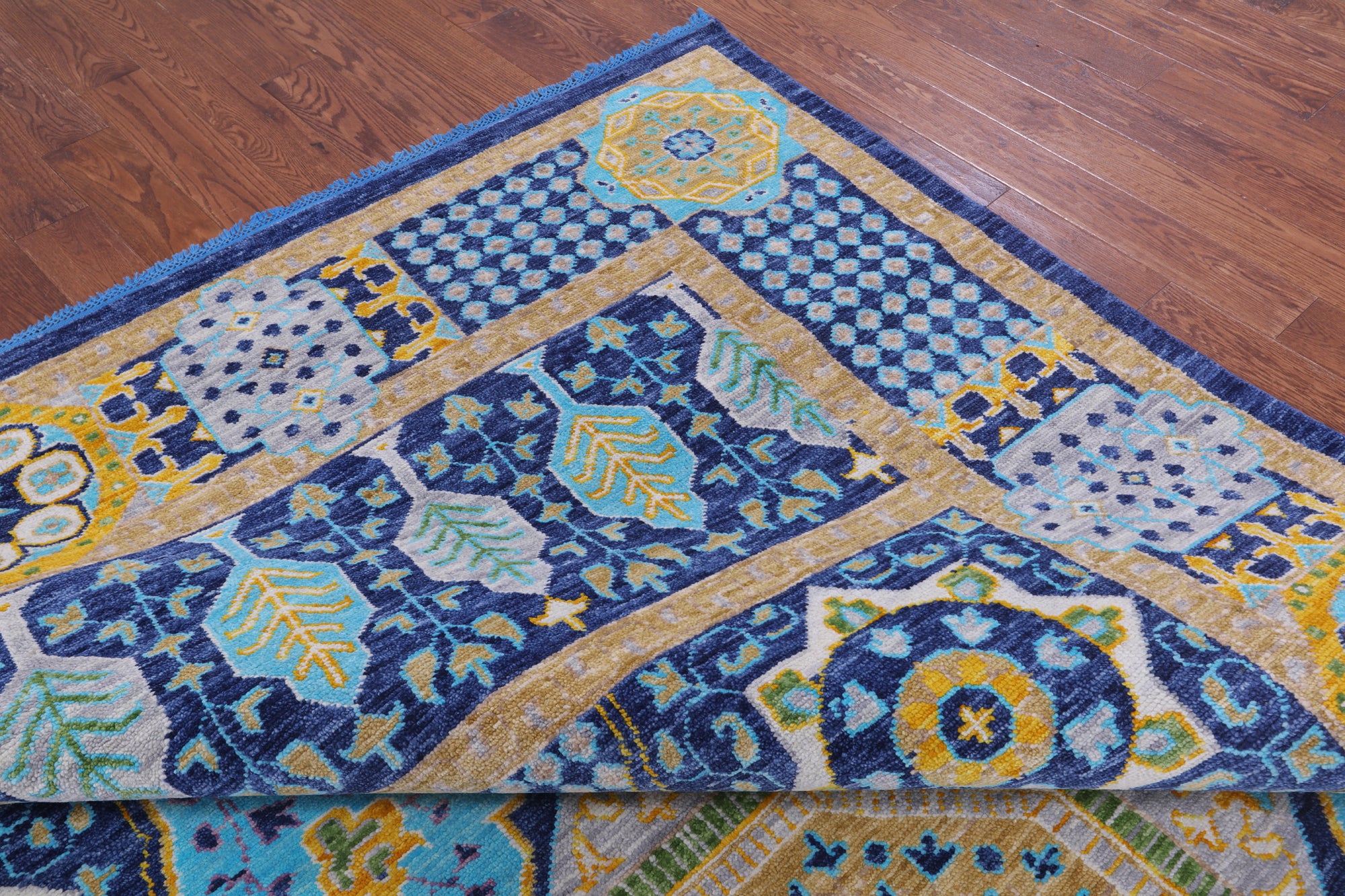 Blue Geometric Persian Mamluk Hand Knotted Wool Rug - 9' 11" X 14' 0" - Golden Nile