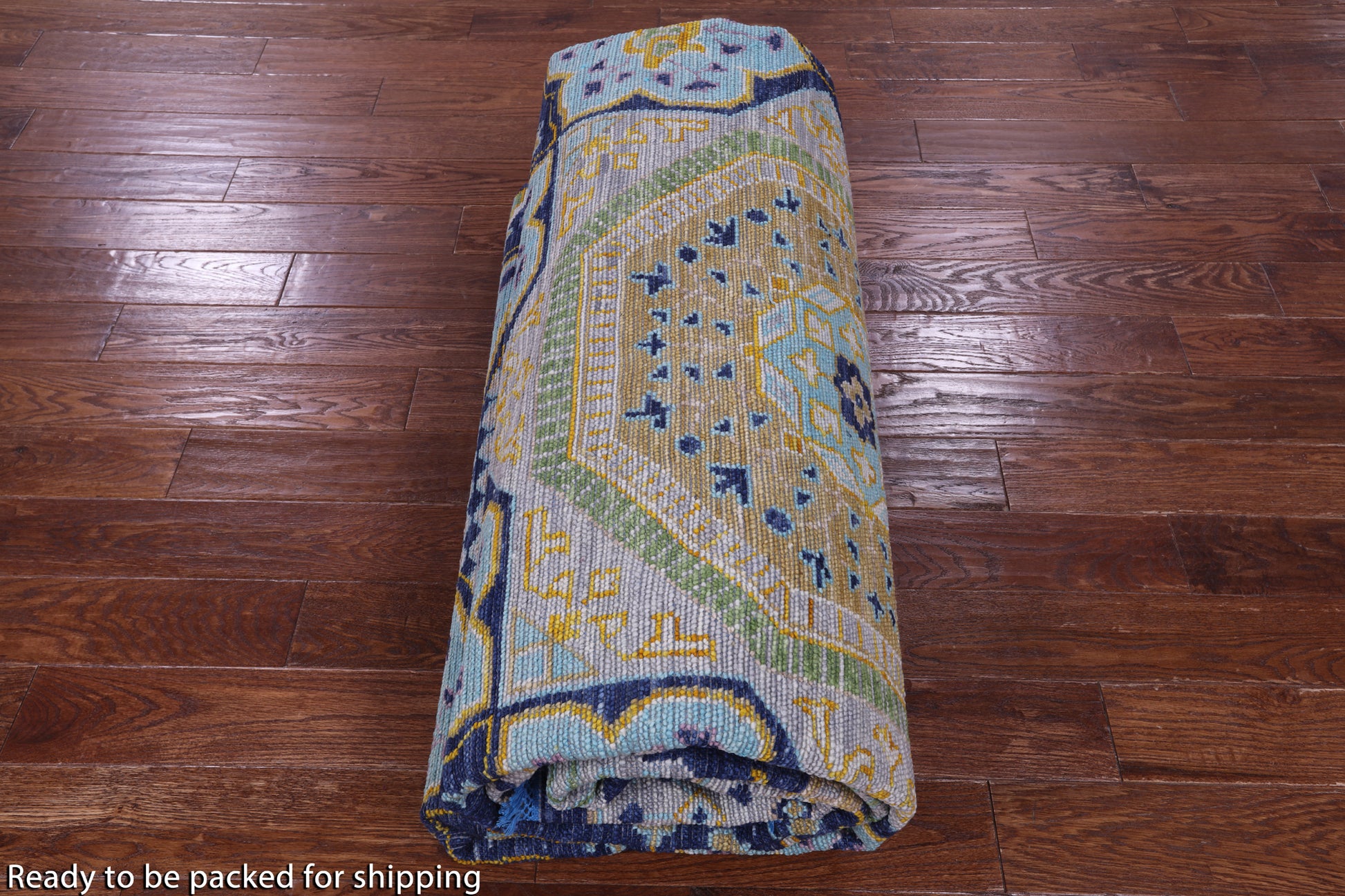 Blue Geometric Persian Mamluk Hand Knotted Wool Rug - 9' 11" X 14' 0" - Golden Nile