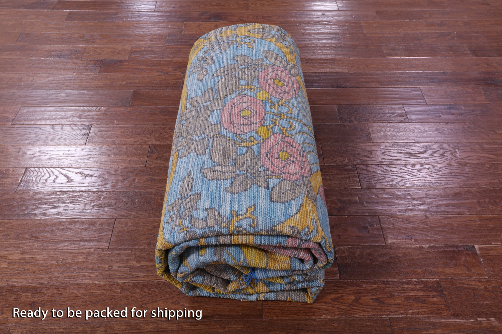 Blue William Morris Hand Knotted Wool Rug - 10' 1" X 13' 10" - Golden Nile