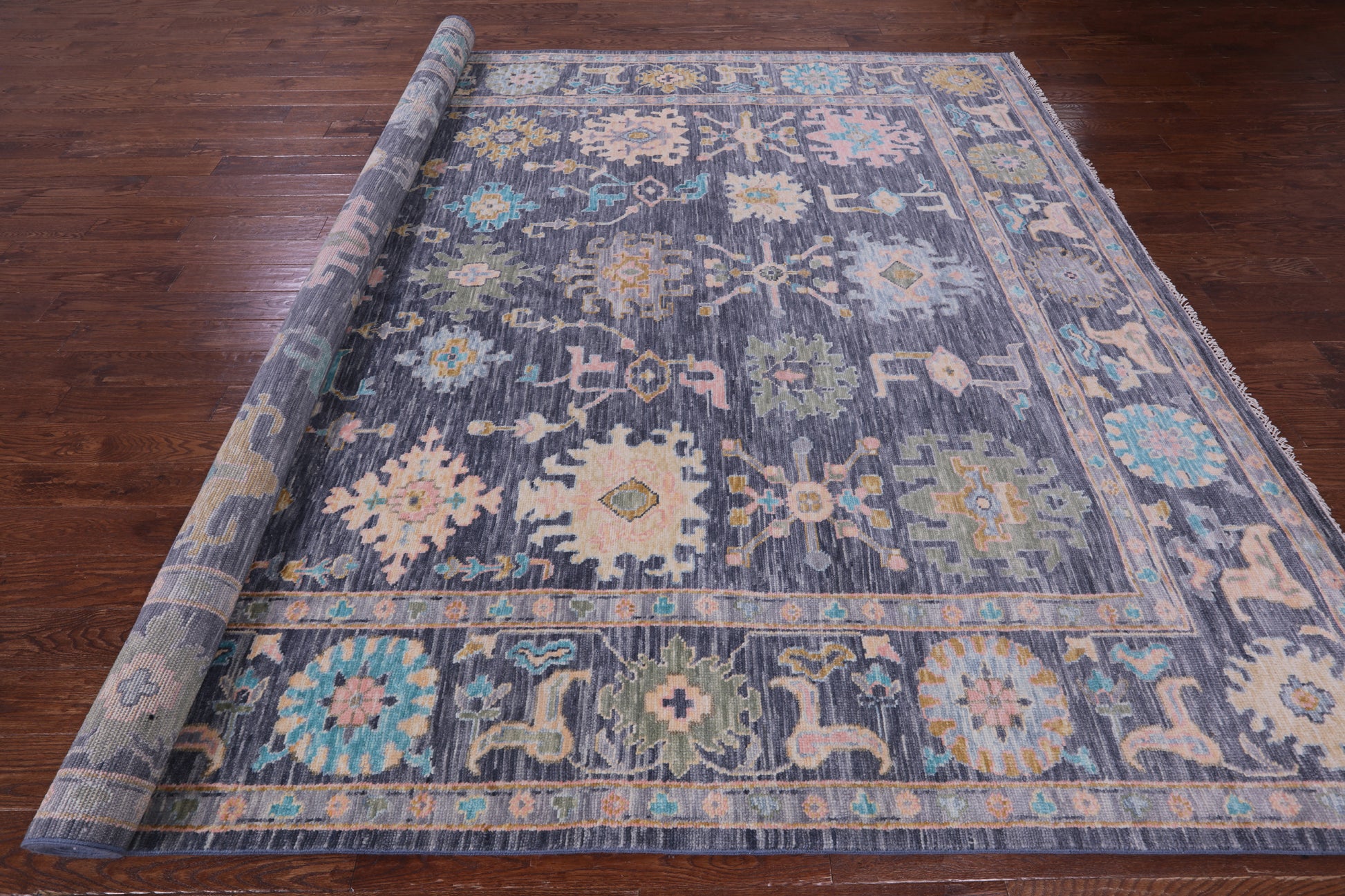 Grey Turkish Oushak Hand Knotted Wool Rug - 10' 2" X 14' 0" - Golden Nile