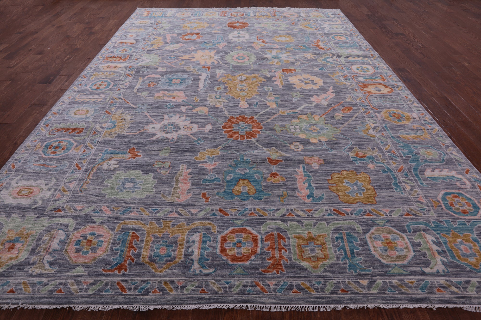 Grey Turkish Oushak Hand Knotted Wool Rug - 10' 1" X 13' 7" - Golden Nile