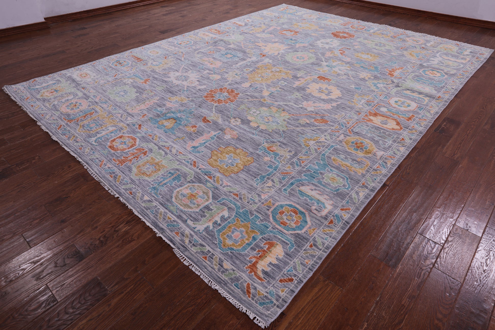 Grey Turkish Oushak Hand Knotted Wool Rug - 10' 1" X 13' 7" - Golden Nile